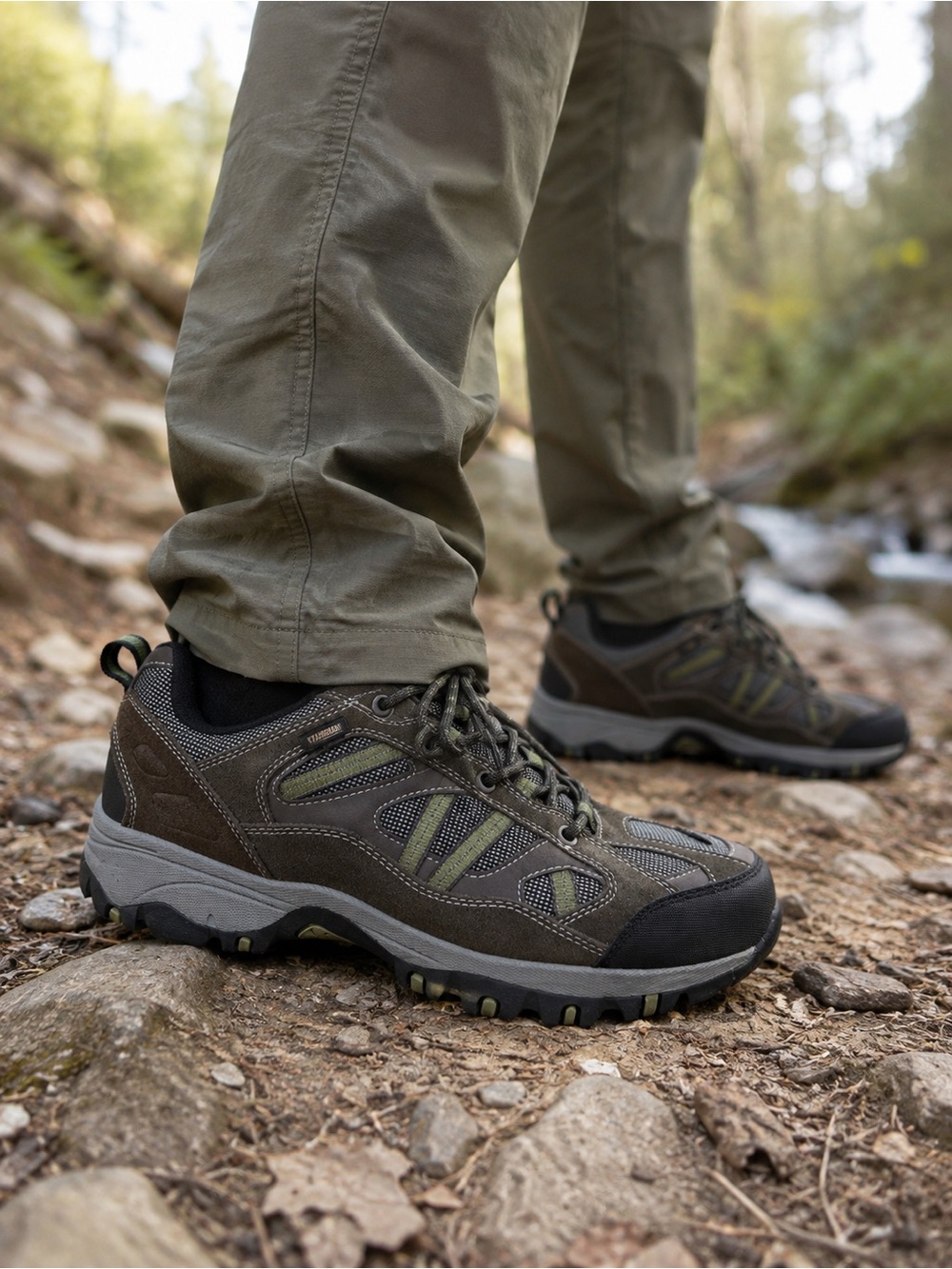Khombu M3004 Men’s Size 11 Brown Green Leather Hiking Trail Shoes Outdoor